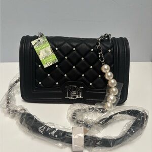 Badgley Mischka Black Quilted Crossbody with Pearl Detail